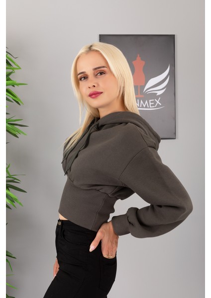 Crop Model Beli Korsajlı Kadın Sweatshirt