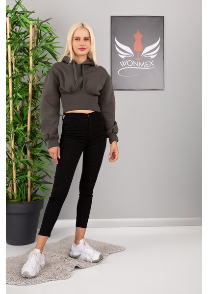 Crop Model Beli Korsajlı Kadın Sweatshirt