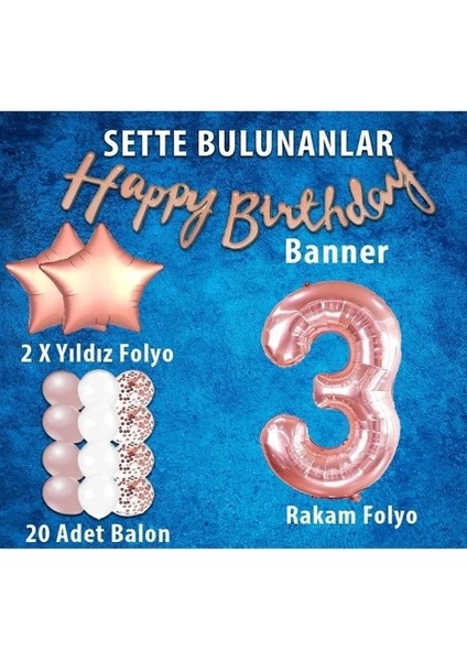 Parti Uzmanı Rose Gold Konsept 3 Yaş Doğum Günü Kutlama Seti 1-2-3-4-5-6-7-8-9 Yaşları