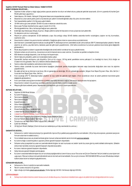 Saphire 10 Kw Kuzine / Manuel Pelet Ve Odun Sobası