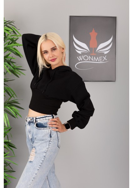 Crop Model Beli Korsajlı Kadın Sweatshirt