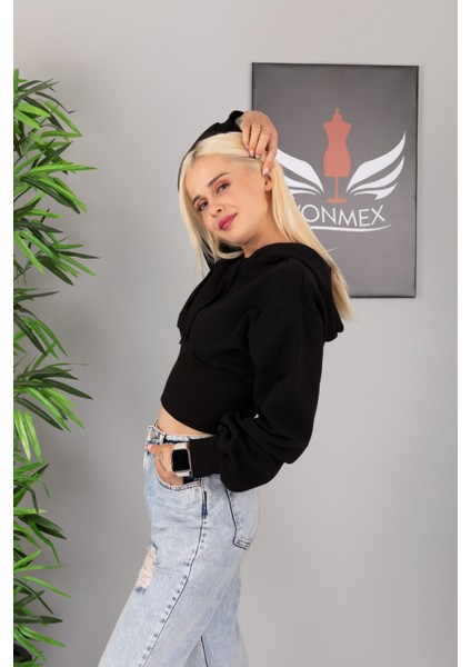 Crop Model Beli Korsajlı Kadın Sweatshirt