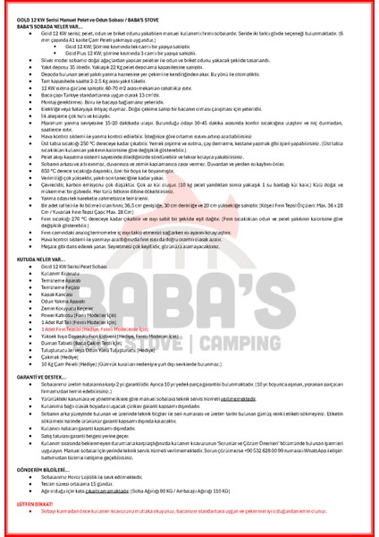 / Gold 12 Kw Kuzine / Manuel Pelet ve Odun Sobası