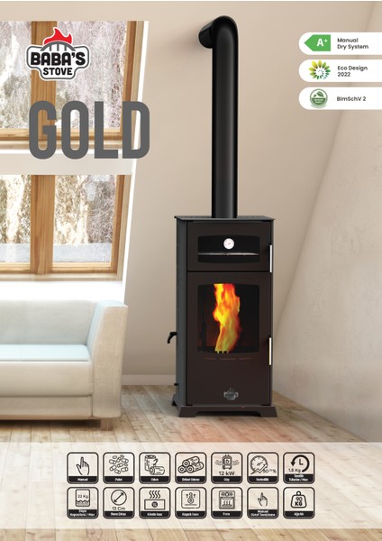 / Gold 12 Kw Kuzine / Manuel Pelet ve Odun Sobası