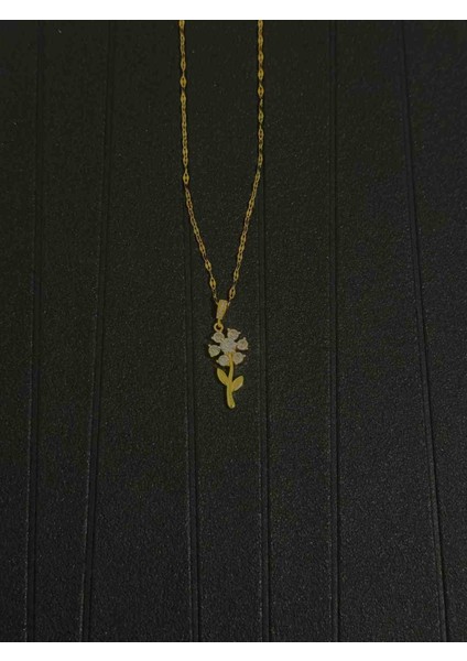 Zirkon Taşlı Çelik Papatya Kolye Gold fiyatları