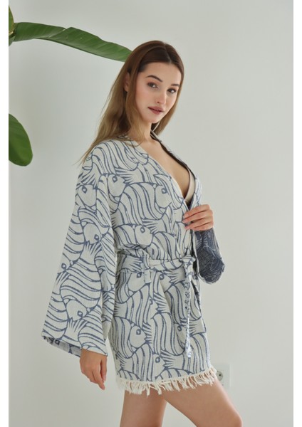 Pamuk Dokuma Tasarım Mini Kimono