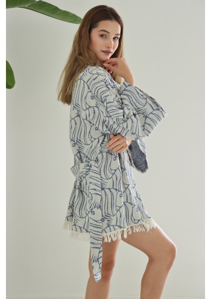 Pamuk Dokuma Tasarım Mini Kimono