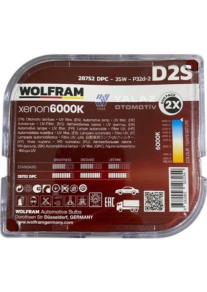 12V-24V Xenon Ampul D2S 35W 6000K Ekstra Parlak Işık Germany (2 Ad)