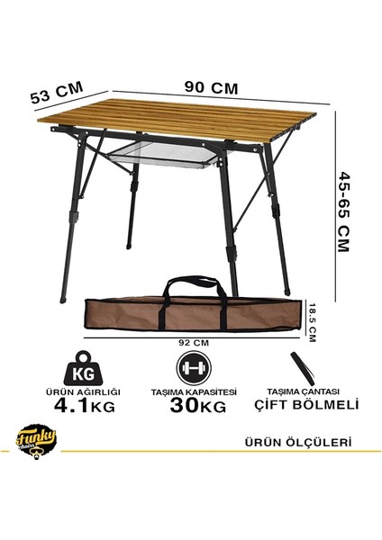 Funky Chairs Elite Alüminyum Teleskopik Ayaklı Kamp Piknik Masası - Ahşap Desen