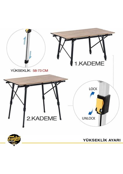 Funky Chairs Elite Alüminyum Teleskopik Ayaklı Kamp Piknik Masası - Ahşap Desen