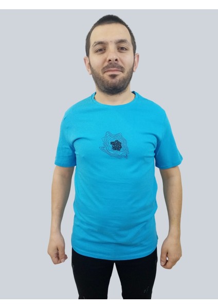 Erkek Youare Sıfır Yaka Basic Turkuaz Tişört