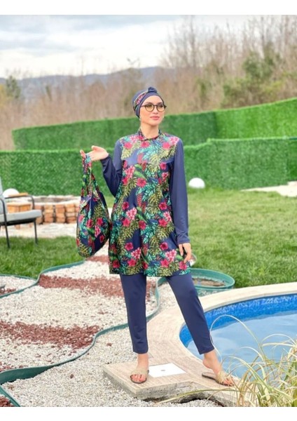 Fashion fashion Çiçek Desenli Tam Kapalı Tesettür Mayo Çantalı Tk fiyatları