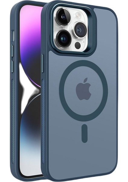 Apple iPhone 15 Pro Max Metal Bracket Lacivert Magsafe Mat Plastik Kılıf
