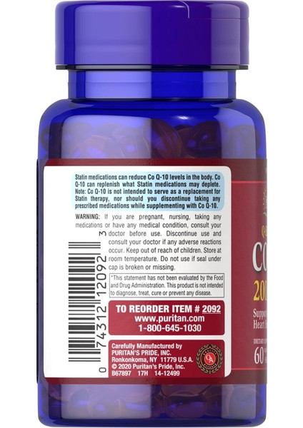 Puritan’s Pride Co Q-10 200 Mg 60 Softgels