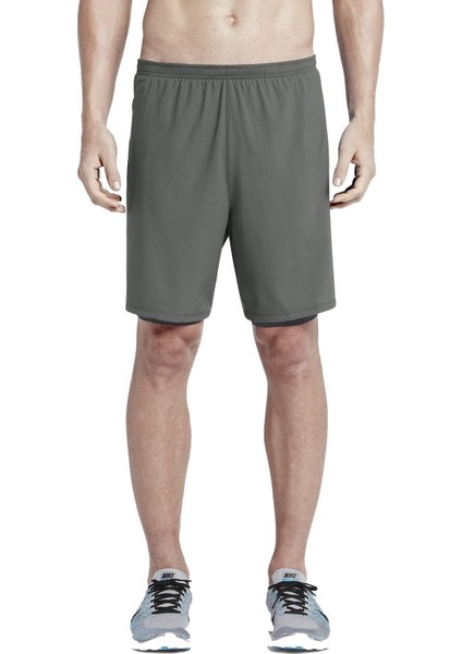 Pro Mens Dri Fit 7" Phenom 2 In 1 Running Shorts Ikisi Bir Arada Taytlı Koşu Şortu Gri