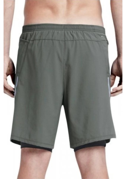 Pro Mens Dri Fit 7" Phenom 2 In 1 Running Shorts Ikisi Bir Arada Taytlı Koşu Şortu Gri