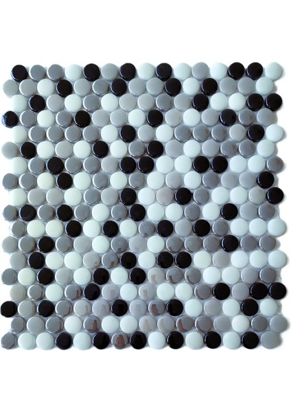 Yaşam Alanlarının Tüm Yüzeyleri Için Cam Mozaik. Cam Ölçüsü: 22 Ø Mm. File Ölçüsü: 31.5X31.5 Cm. Renk: Beyaz-Siyah-Füme-Gri Mix. (1 Koli=1 File Karo=1 M2 Fiyatıdır)