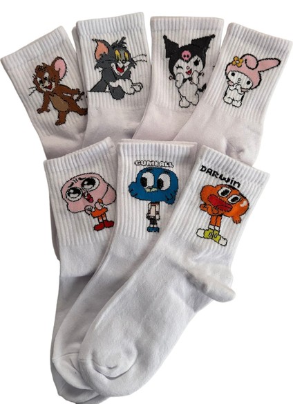 7”li Çizgi Film Sevimli Karakterli Neşeli Kolej Tenis Çorap