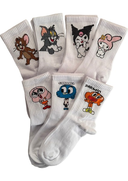 7”li Çizgi Film Sevimli Karakterli Neşeli Kolej Tenis Çorap modelleri
