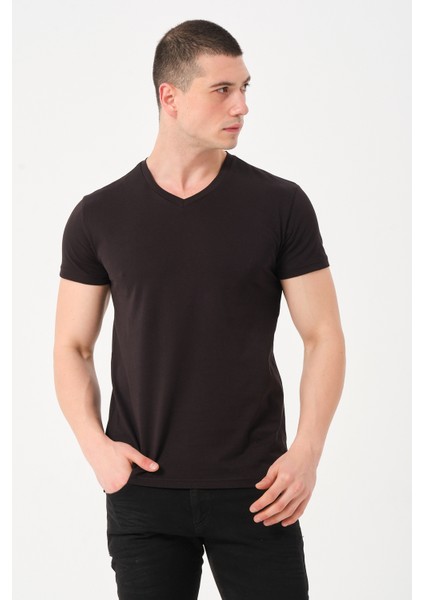 Erkek Düz V Yaka T-Shirt