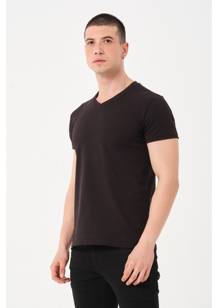 Erkek Düz V Yaka T-Shirt