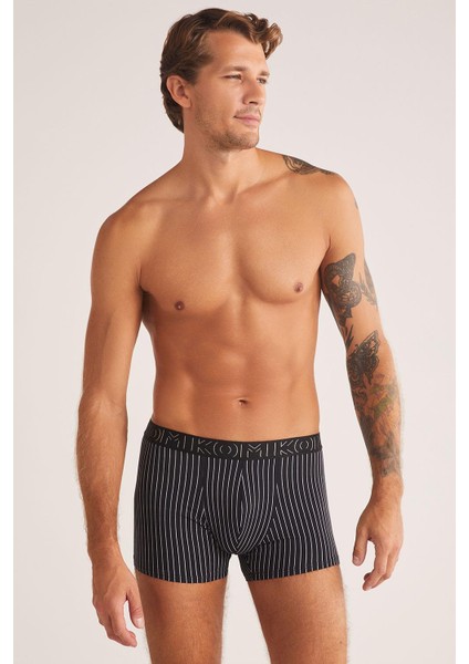 Nazikendam Kom Chelsea Çizgi Desenli Pamuk Erkek Boxer Siyah indirimleri