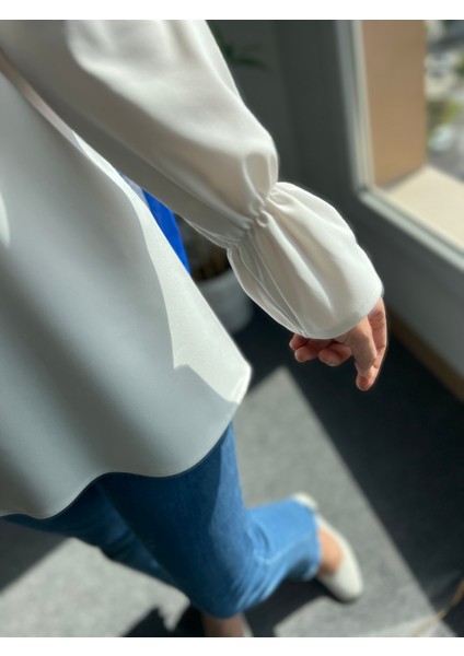 Beyaz Tesettür Krep Gömlek modelleri