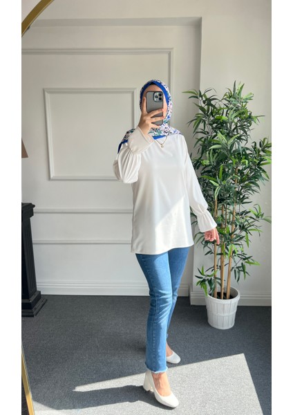 Beyaz Tesettür Krep Gömlek fırsatları