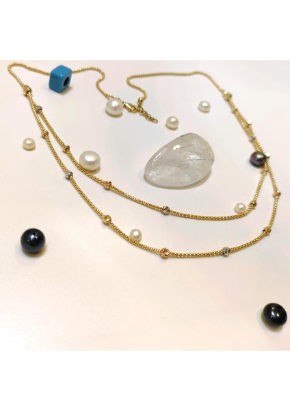 Ikili Dorika Toplu Popcorn Zincirli Kolye 14 Ayar Altın fiyatları