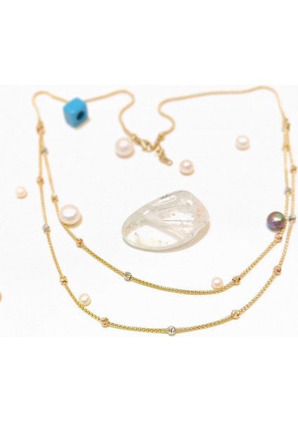 Ikili Dorika Toplu Popcorn Zincirli Kolye 14 Ayar Altın modelleri