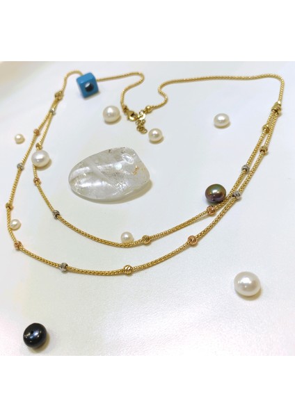 Ikili Dorika Toplu Popcorn Zincirli Kolye 14 Ayar Altın fırsatları