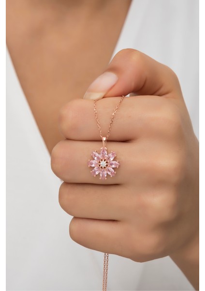 Pembe Taşlı Rose Papatya Kolye fiyatları