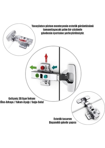 Frenli Dolap Kapak Menteşesi Yavaş Kapanan Pistonlu Düz Tas Menteşe