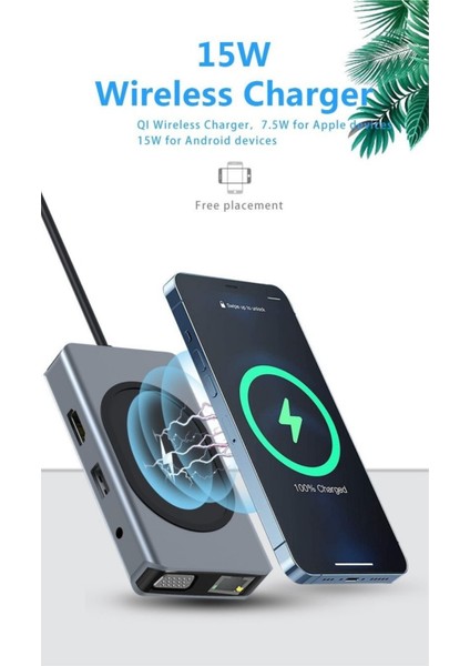 Macbook Uyumlu Type-C To USB 3.0 4K HDMI Ethernet RJ45 VGA Sd Tf Kart Pd Aux 9 Port Çevirici Hub Adaptör fiyatları