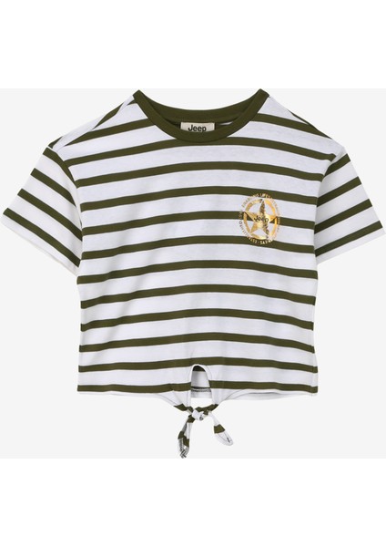 Çok Renkli Kız Çocuk Bisiklet Yaka Relaxed Baskılı T-Shirt C4SG-TST4010