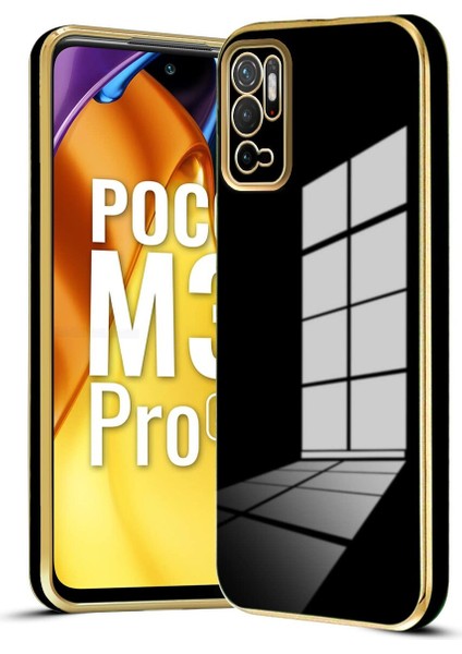 Poco M3 Pro Kılıf Parlak Kenarlı Altın Işlemeli Kamera Korumalı Kapak