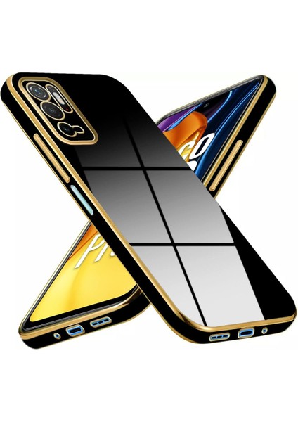 Poco M3 Pro Kılıf Parlak Kenarlı Altın Işlemeli Kamera Korumalı Kapak