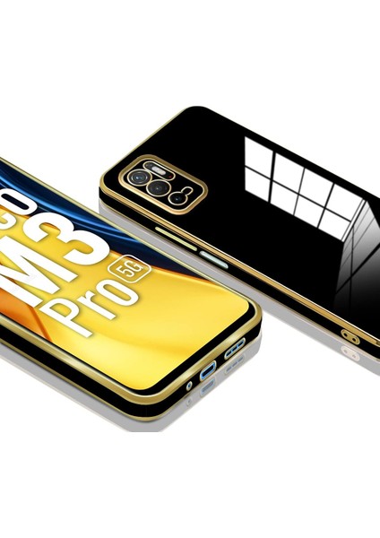 Poco M3 Pro Kılıf Parlak Kenarlı Altın Işlemeli Kamera Korumalı Kapak