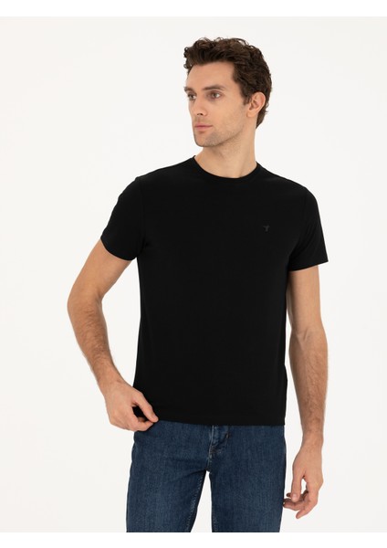 Erkek Siyah Slim Fit Bisiklet Yaka Basic T-Shirt 50284773-VR046