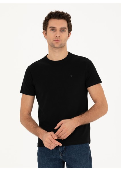 Erkek Siyah Slim Fit Bisiklet Yaka Basic T-Shirt 50284773-VR046