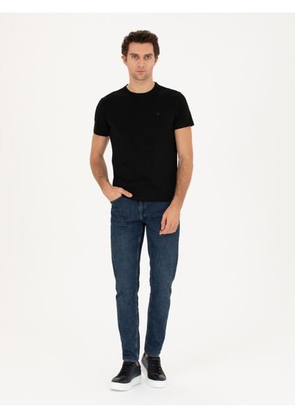 Erkek Siyah Slim Fit Bisiklet Yaka Basic T-Shirt 50284773-VR046