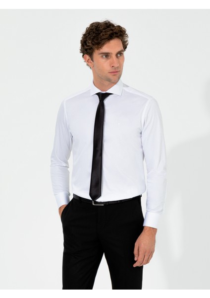 Erkek Beyaz Modern Fit %100 Pamuk İtalyan Yaka Basic Gömlek 50261221-VR013