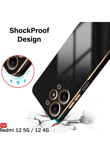 Xiaomi Redmi 12 4g Kılıf Parlak Kenarlı Altın Işlemeli Kamera Korumalı Kapak