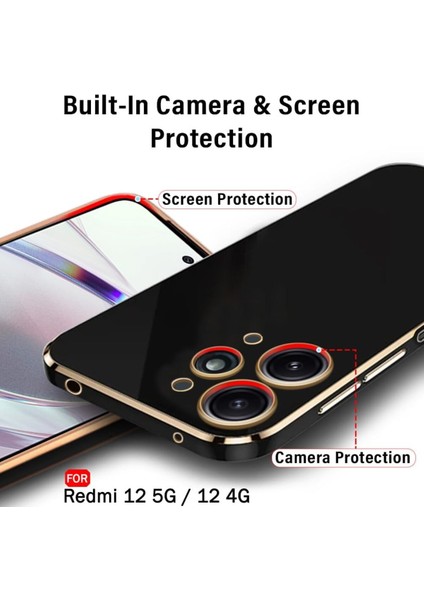 Xiaomi Redmi 12 4g Kılıf Parlak Kenarlı Altın Işlemeli Kamera Korumalı Kapak