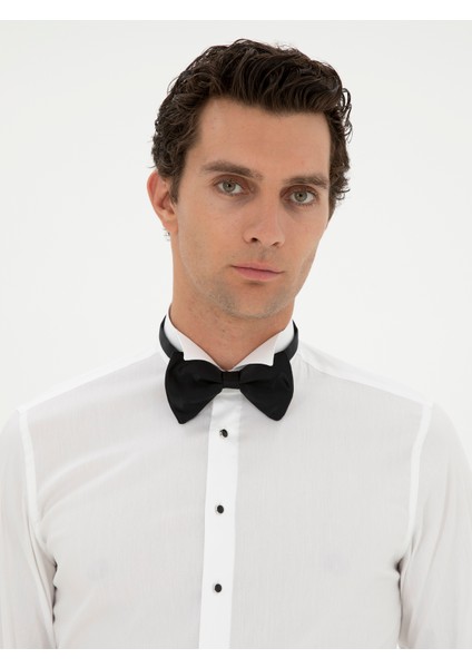 Erkek Beyaz Slim Fit Manşetli Pamuk Karışımlı Smokin Gömlek 50285569-VR013 fiyatları