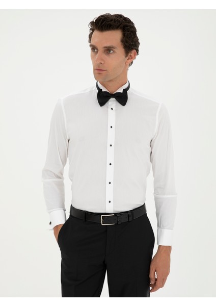 Erkek Beyaz Slim Fit Manşetli Pamuk Karışımlı Smokin Gömlek 50285569-VR013 modelleri