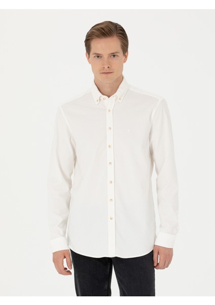 Erkek Ekru Regular Fit Uzun Kollu Kadife Gömlek 50278523-VR019