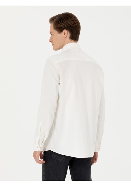 Erkek Ekru Regular Fit Uzun Kollu Kadife Gömlek 50278523-VR019