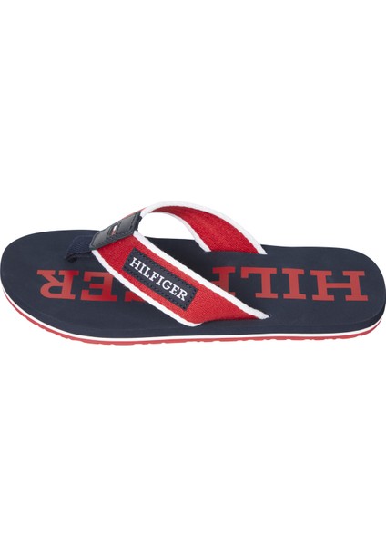 Lacivert - Kırmızı Erkek Plaj Terliği Patch Hılfıger Beach Sandal