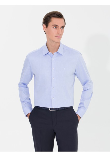 Erkek Açık Mavi Slim Fit Uzun Kollu Basic Gömlek 50268926-VR003